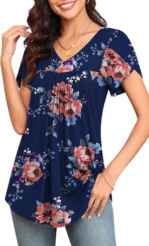 LAOLASI Womens Tunic 2024 New Shirt Short Sleeve Dressy Basic Soft Blouse Daily Comfy Loose Fashion Casual Tunic,Black,XL in Saudi Arabia