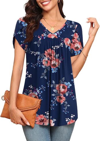 LAOLASI Womens Tunic 2024 New Shirt Short Sleeve Dressy Basic Soft Blouse Daily Comfy Loose Fashion Casual Tunic,Black,XL in Saudi Arabia