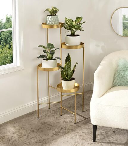 Kate and Laurel Finn Modern 4-Tier Plant Stand, 10 x 11 x 44, Gold, Folding Lightweight Plant Stand for Decorative Display and Storage in Saudi Arabia