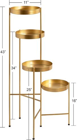 Kate and Laurel Finn Modern 4-Tier Plant Stand, 10 x 11 x 44, Gold, Folding Lightweight Plant Stand for Decorative Display and Storage in Saudi Arabia