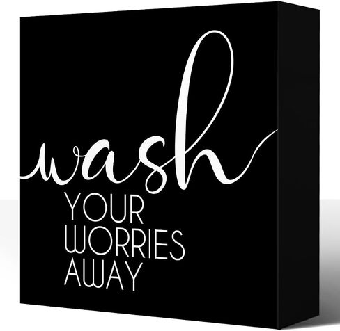 Funny Bathroom Wood Block Signs,Wash Your Worries Away Wooden Box Sign for Bathroom Shelf Toilet Restroom Home Tabletop Desk Decor,Rustic Bathroom Sign Decor V562 in Saudi Arabia