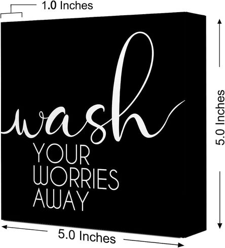 Funny Bathroom Wood Block Signs,Wash Your Worries Away Wooden Box Sign for Bathroom Shelf Toilet Restroom Home Tabletop Desk Decor,Rustic Bathroom Sign Decor V562 in Saudi Arabia