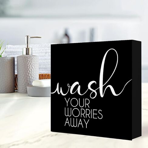 Funny Bathroom Wood Block Signs,Wash Your Worries Away Wooden Box Sign for Bathroom Shelf Toilet Restroom Home Tabletop Desk Decor,Rustic Bathroom Sign Decor V562 in Saudi Arabia