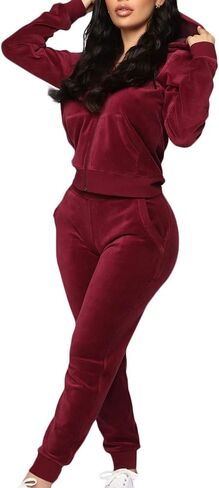 sexyshine المرأة عارضة 2 قطعة الزي زيبر هوديي و Sweatpants مجموعات رياضية رياضية رياضية ملابس النوم مجموعة in Kuwait