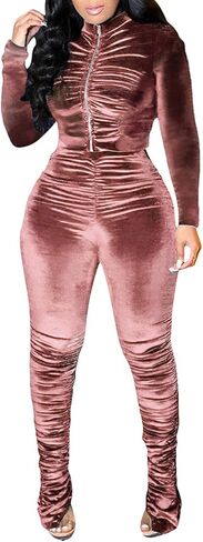 sexyshine المرأة عارضة 2 قطعة الزي زيبر هوديي و Sweatpants مجموعات رياضية رياضية رياضية ملابس النوم مجموعة in Kuwait