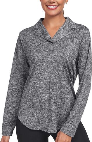 قميص بولو نسائي بأكمام طويلة ورقبة على شكل حرف V وياقة على شكل V وياقة على شكل حرف V لممارسة رياضة التنس in Kuwait