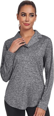 قميص بولو نسائي بأكمام طويلة ورقبة على شكل حرف V وياقة على شكل V وياقة على شكل حرف V لممارسة رياضة التنس in Kuwait