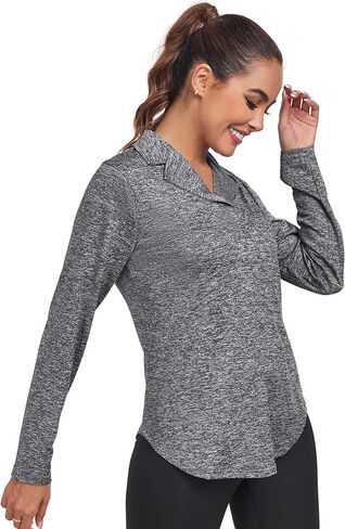 قميص بولو نسائي بأكمام طويلة ورقبة على شكل حرف V وياقة على شكل V وياقة على شكل حرف V لممارسة رياضة التنس in Kuwait