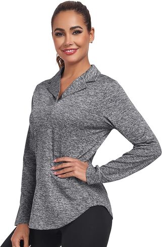 قميص بولو نسائي بأكمام طويلة ورقبة على شكل حرف V وياقة على شكل V وياقة على شكل حرف V لممارسة رياضة التنس in Kuwait