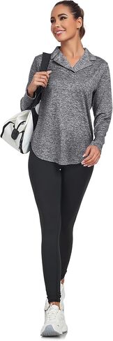 قميص بولو نسائي بأكمام طويلة ورقبة على شكل حرف V وياقة على شكل V وياقة على شكل حرف V لممارسة رياضة التنس in Kuwait