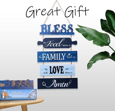 Wall Art Dining Room Wall Decor Signs, Great Gift for Farmhouse Kitchen Wall Decor Wooden Collage Wall Art Decorations, Rustic Vintage Kitchen Decor Hanging Wood Signs(Deep Sea Blue) in Saudi Arabia