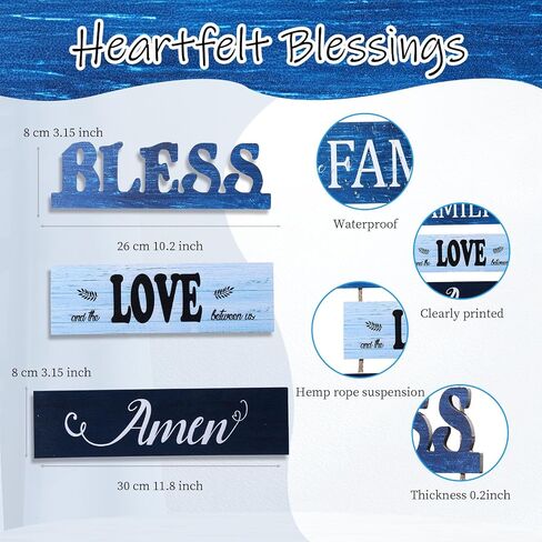Wall Art Dining Room Wall Decor Signs, Great Gift for Farmhouse Kitchen Wall Decor Wooden Collage Wall Art Decorations, Rustic Vintage Kitchen Decor Hanging Wood Signs(Deep Sea Blue) in Saudi Arabia