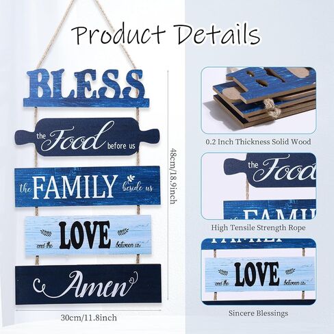 Wall Art Dining Room Wall Decor Signs, Great Gift for Farmhouse Kitchen Wall Decor Wooden Collage Wall Art Decorations, Rustic Vintage Kitchen Decor Hanging Wood Signs(Deep Sea Blue) in Saudi Arabia