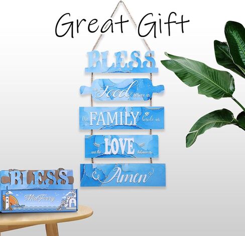 Wall Art Dining Room Wall Decor Signs, Great Gift for Farmhouse Kitchen Wall Decor Wooden Collage Wall Art Decorations, Rustic Vintage Kitchen Decor Hanging Wood Signs(Deep Sea Blue) in Saudi Arabia