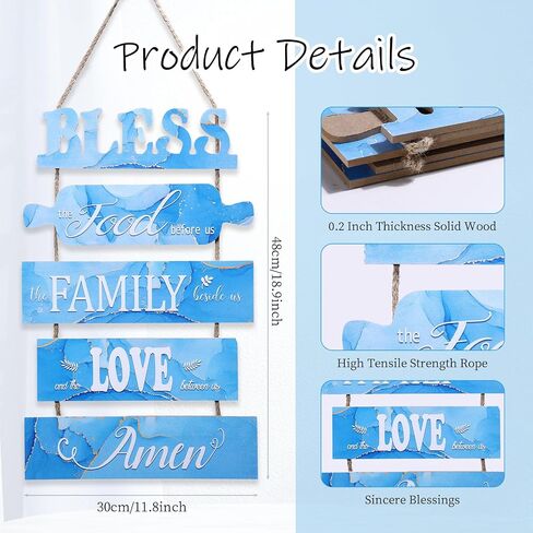 Wall Art Dining Room Wall Decor Signs, Great Gift for Farmhouse Kitchen Wall Decor Wooden Collage Wall Art Decorations, Rustic Vintage Kitchen Decor Hanging Wood Signs(Deep Sea Blue) in Saudi Arabia