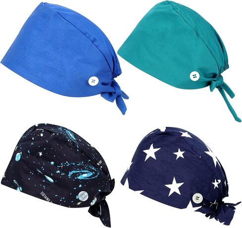 Surgical Cap Men, Scrub Caps with Buttons, Ponytail Nurse Caps, Adjustable Scrub Hats for Women Men in Saudi Arabia