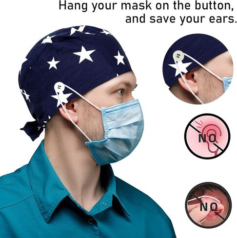 Surgical Cap Men, Scrub Caps with Buttons, Ponytail Nurse Caps, Adjustable Scrub Hats for Women Men in Saudi Arabia