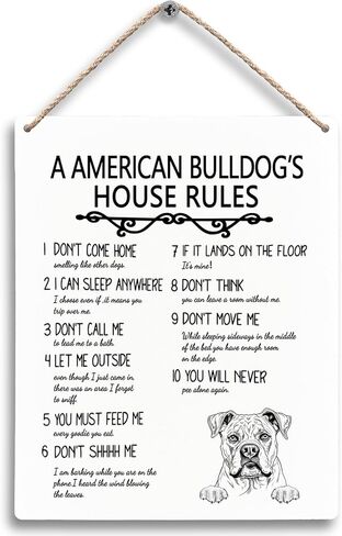 A English Bulldog’s House Rules Dog Wooden Signs 8x10, English Bulldog Gifts for Dog Lovers Owners Women Men, English Bulldog Dog Wall Decor, Dog Signs for Home Decor, Dog House Rules Sign in Kuwait