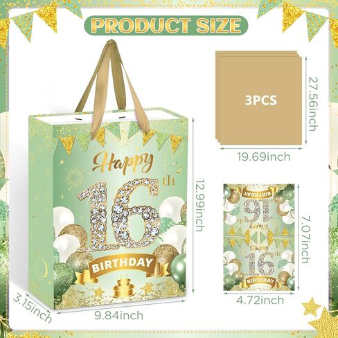 Sage Green 18th Birthday Gift Bag for Girls Green Happy 18th Birthday Paper Bag with 18th Birthday Wrapping Paper and Greeting Card 18th Birthday Kraft Wrapping Bags for 18th Birthday Decorations in Saudi Arabia