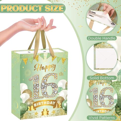 Sage Green 18th Birthday Gift Bag for Girls Green Happy 18th Birthday Paper Bag with 18th Birthday Wrapping Paper and Greeting Card 18th Birthday Kraft Wrapping Bags for 18th Birthday Decorations in Saudi Arabia