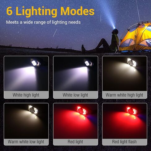 BORUIT G7 LED Rechargeable Headlamp Super Bright Motion Sensor Head lamp with Red Light,USB-C 5 Modes IPX6 Waterproof Head Light Gear for Adult Running Fishing Camping,Outdoor Emergency & Daily Use in Kuwait