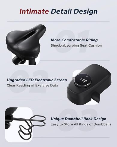 MERACH Exercise Bike, Brake Pad/Magnetic Stationary Bike with Exclusive App, Low Noise Indoor Cycling Bike with 270lbs Weight Capacity, Dumbbell Rack and Fitness Courses for Weight Loss in Saudi Arabia
