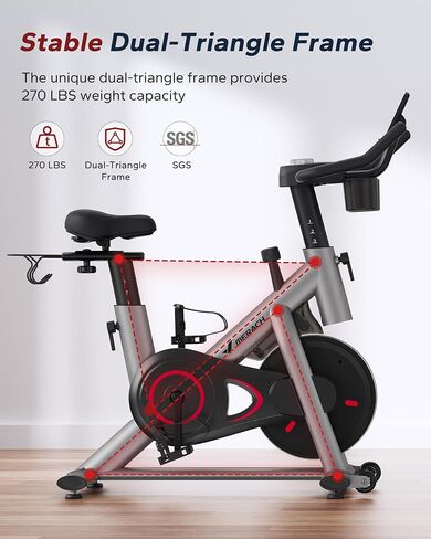 MERACH Exercise Bike, Brake Pad/Magnetic Stationary Bike with Exclusive App, Low Noise Indoor Cycling Bike with 270lbs Weight Capacity, Dumbbell Rack and Fitness Courses for Weight Loss in Saudi Arabia