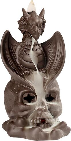 حامل مبخرة بتدفق خلفي من Comeon، حامل بخور سيراميك، مبخرة زن، مبخرة بخور زن، ديكور منزلي رومانسي + 20 مخروط بخور بتدفق خلفي، 30 عصا بخور، ملقط واحد، بساط واحد (تنين) in Kuwait