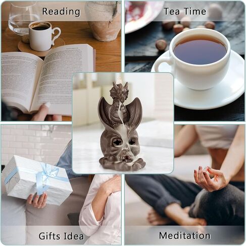 حامل مبخرة بتدفق خلفي من Comeon، حامل بخور سيراميك، مبخرة زن، مبخرة بخور زن، ديكور منزلي رومانسي + 20 مخروط بخور بتدفق خلفي، 30 عصا بخور، ملقط واحد، بساط واحد (تنين) in Kuwait