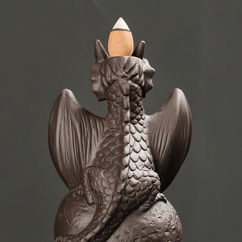 حامل مبخرة بتدفق خلفي من Comeon، حامل بخور سيراميك، مبخرة زن، مبخرة بخور زن، ديكور منزلي رومانسي + 20 مخروط بخور بتدفق خلفي، 30 عصا بخور، ملقط واحد، بساط واحد (تنين) in Kuwait