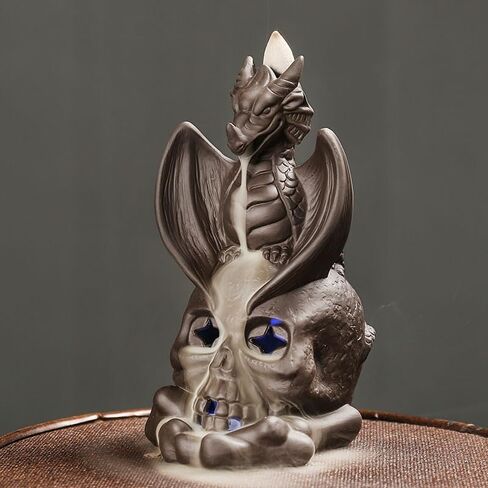 حامل مبخرة بتدفق خلفي من Comeon، حامل بخور سيراميك، مبخرة زن، مبخرة بخور زن، ديكور منزلي رومانسي + 20 مخروط بخور بتدفق خلفي، 30 عصا بخور، ملقط واحد، بساط واحد (تنين) in Kuwait