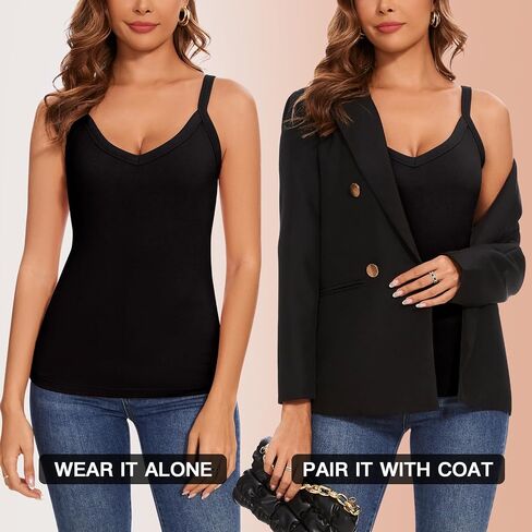 WOWENY Thermal Fleece Tank Top for Women V Neck Sleeveless Shirts Camisole Warm Base Layer Cami Vest Underwear Tops in Kuwait