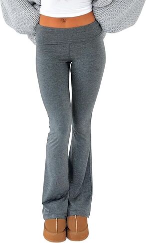 Fold Over Yoga Pants for Women Low Rise Flare Leggings Bell Bottom Lounge Pants Skinny Trousers Streetwear in Kuwait
