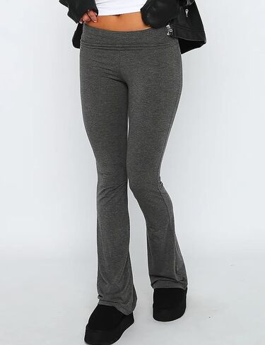 Fold Over Yoga Pants for Women Low Rise Flare Leggings Bell Bottom Lounge Pants Skinny Trousers Streetwear in Kuwait