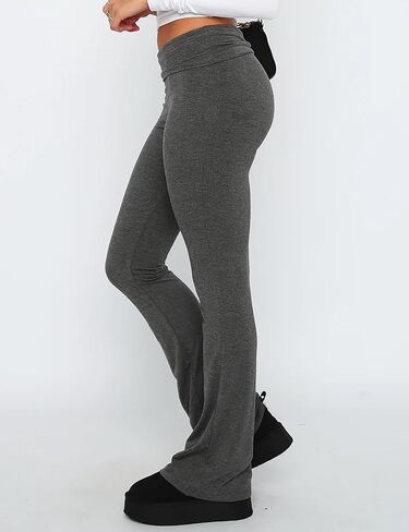 Fold Over Yoga Pants for Women Low Rise Flare Leggings Bell Bottom Lounge Pants Skinny Trousers Streetwear in Kuwait