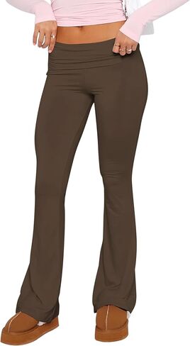 Fold Over Yoga Pants for Women Low Rise Flare Leggings Bell Bottom Lounge Pants Skinny Trousers Streetwear in Kuwait
