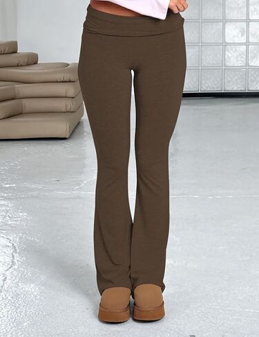 Fold Over Yoga Pants for Women Low Rise Flare Leggings Bell Bottom Lounge Pants Skinny Trousers Streetwear in Kuwait