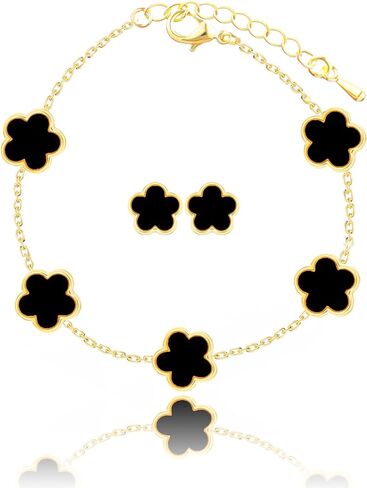Four Leaf Clover Earring and Bracelet Set for Women Lucky Flower 14K Gold Jewelry in Kuwait