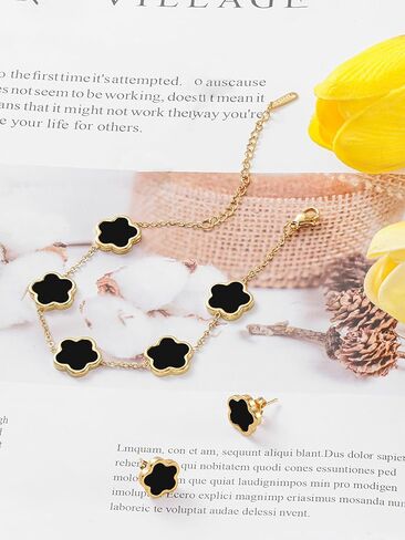 Four Leaf Clover Earring and Bracelet Set for Women Lucky Flower 14K Gold Jewelry in Kuwait