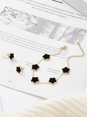 Four Leaf Clover Earring and Bracelet Set for Women Lucky Flower 14K Gold Jewelry in Kuwait