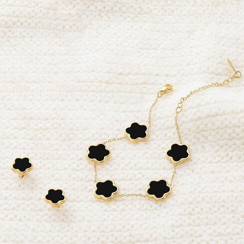 Four Leaf Clover Earring and Bracelet Set for Women Lucky Flower 14K Gold Jewelry in Kuwait