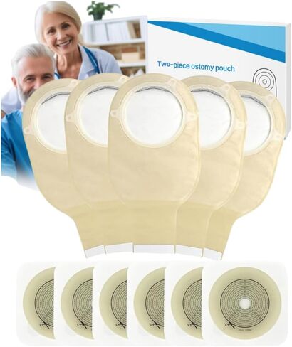 15PCS Colostomy Bags, Two Piece Drainable Pouches with Closure, Max Cut 57mm Ostomy Supplies for Ileostomy Stoma Care, 10pcs Bags+ 5pcs Skin Barriers in Saudi Arabia