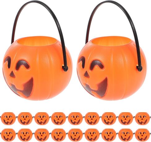 MAGICLULU 20 Pcs Halloween Pumpkin Bucket Plastic Buckets with Handles Lantern Bucket Halloween Party Supply in Saudi Arabia