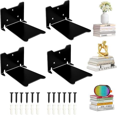 Invisible Floating Bookshelves Wall Mounted, Heavy-Duty Book Organizers, Hidden Book Shelf Metal Shelves Holder for Books Storage Bedroom Living Room Home Office, Black 4-Pack Large in Saudi Arabia
