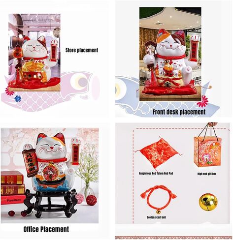XIYUAN New10 Fortune Cat - قابس USB من السيراميك للقطط المحظوظة/بطارية ذات استخدام مزدوج (قطة تلوح) قطة محظوظة يابانية لطيفة تلوح لقطط غرفة المعيشة ومتجر مكتب الاستقبال وما إلى ذلك (الافتتاح الكبير Daji) in Kuwait