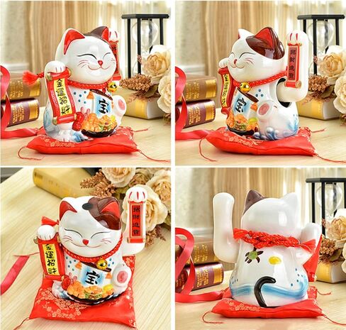 XIYUAN New10 Fortune Cat - قابس USB من السيراميك للقطط المحظوظة/بطارية ذات استخدام مزدوج (قطة تلوح) قطة محظوظة يابانية لطيفة تلوح لقطط غرفة المعيشة ومتجر مكتب الاستقبال وما إلى ذلك (الافتتاح الكبير Daji) in Kuwait