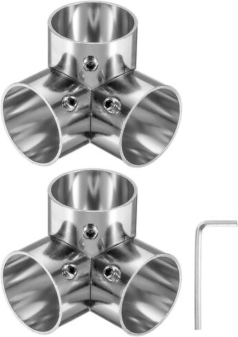 uxcell 2Pcs Elbow Corner Cross Structural Pipe Connectors 3 Way End Rails Clamp with Wrench Stainless Steel Corner Pipe Fittings for DIY Shelf Garden Support 1" Fit Pipe Dia, Silvery in Saudi Arabia