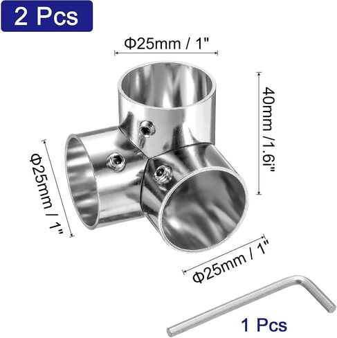 uxcell 2Pcs Elbow Corner Cross Structural Pipe Connectors 3 Way End Rails Clamp with Wrench Stainless Steel Corner Pipe Fittings for DIY Shelf Garden Support 1" Fit Pipe Dia, Silvery in Saudi Arabia