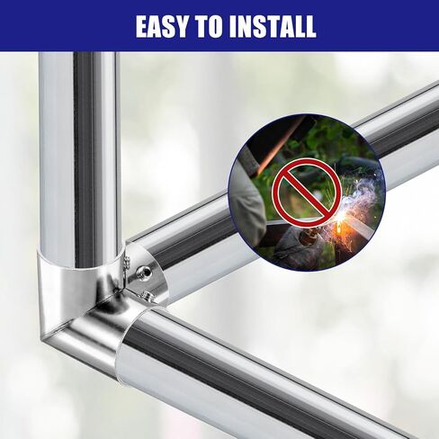 uxcell 2Pcs Elbow Corner Cross Structural Pipe Connectors 3 Way End Rails Clamp with Wrench Stainless Steel Corner Pipe Fittings for DIY Shelf Garden Support 1" Fit Pipe Dia, Silvery in Saudi Arabia