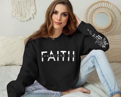 UNIQUEONE Christian Sweatshirt Women Faith Shirts: Jesus Sweatshirt Christian Religious Crewneck Long Sleeve Pullover Tops in Kuwait